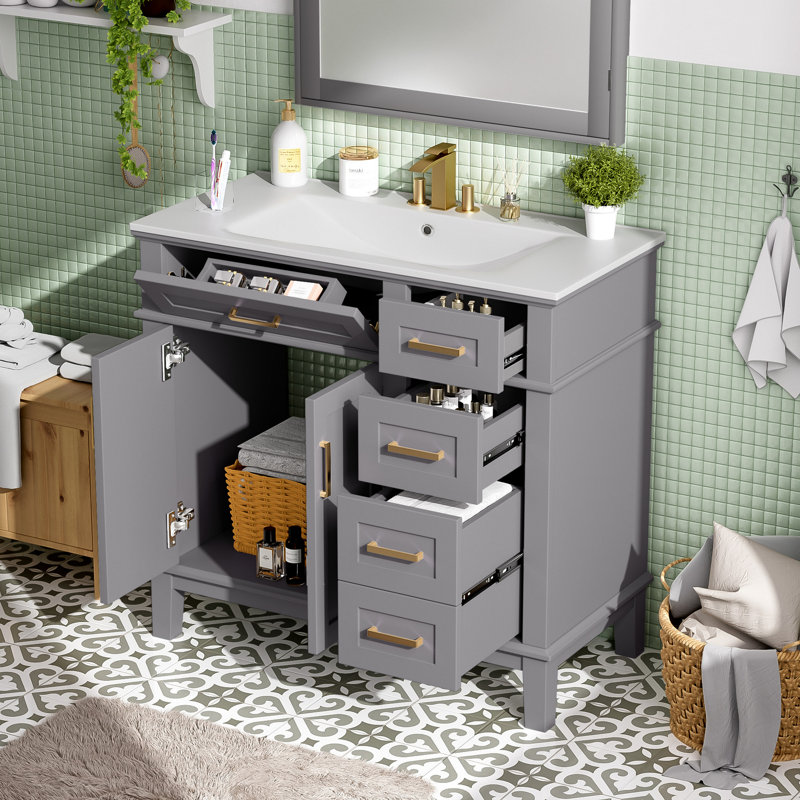 Meuble-lavabo moderne 36 po avec lavabo en céramique