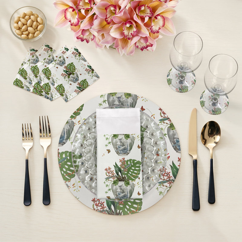 Serviettes de table en satin de coton Monkey, Blanc
