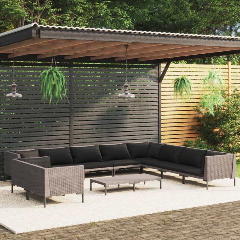 Ebern Designs 11 Piece Garden Lounge Set With Cushions Poly Rattan Dark Grey