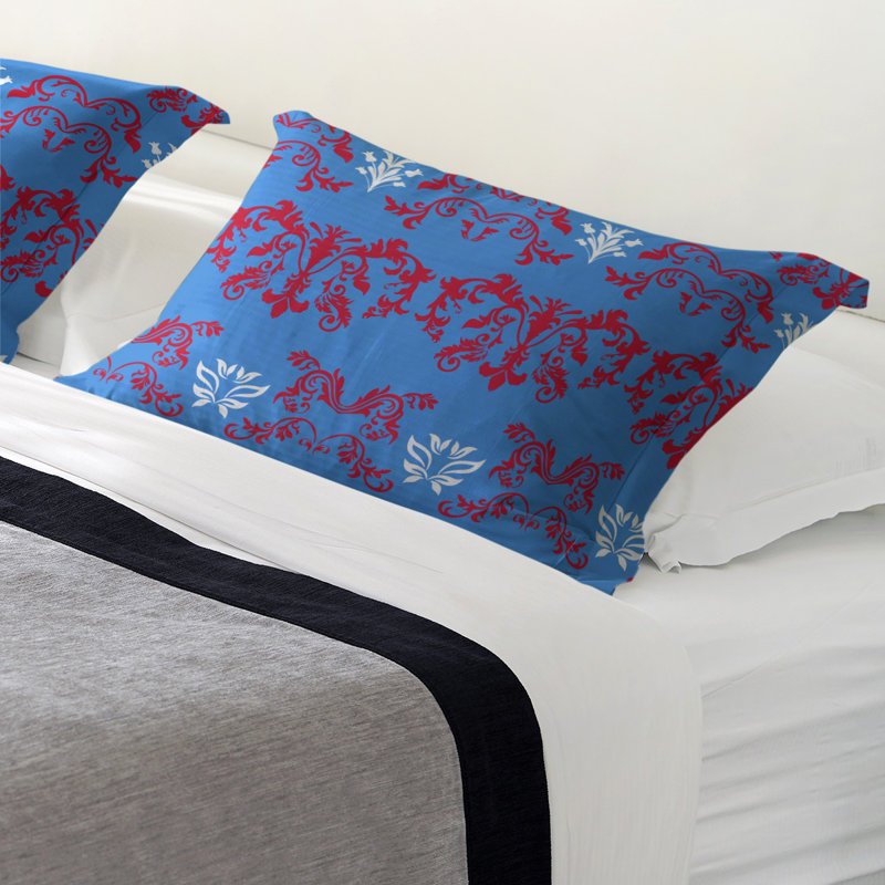 Football Baroque Pattern Pillow Sham, King, Polyester, Blue/Red/White
