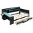 Queen Size Gaming Daybed With Integrated Desk And Lights, Modern Wooden Bed Frame With 3 Storage Drawers And Built-In Charging Station, Multi-Functional Headboard Bookcase, Black+Blue-1917843666-1917843664