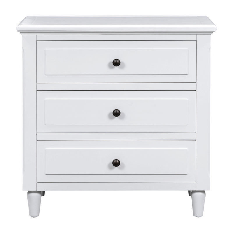 Armoire de rangement en bois à 3 tiroirs avec table de chevet, Blanc