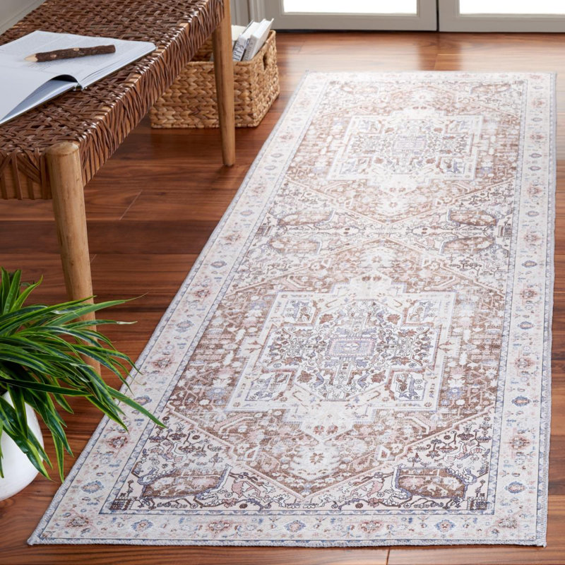 Cashon Machine Washable Non-Slip Area Rug In Taupe & Beige, Runner 76 x 244cm