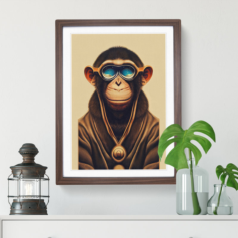 Cool Monkey - Single Picture Frame Print, 34cm H x 25cm W x 2cm D, Walnut