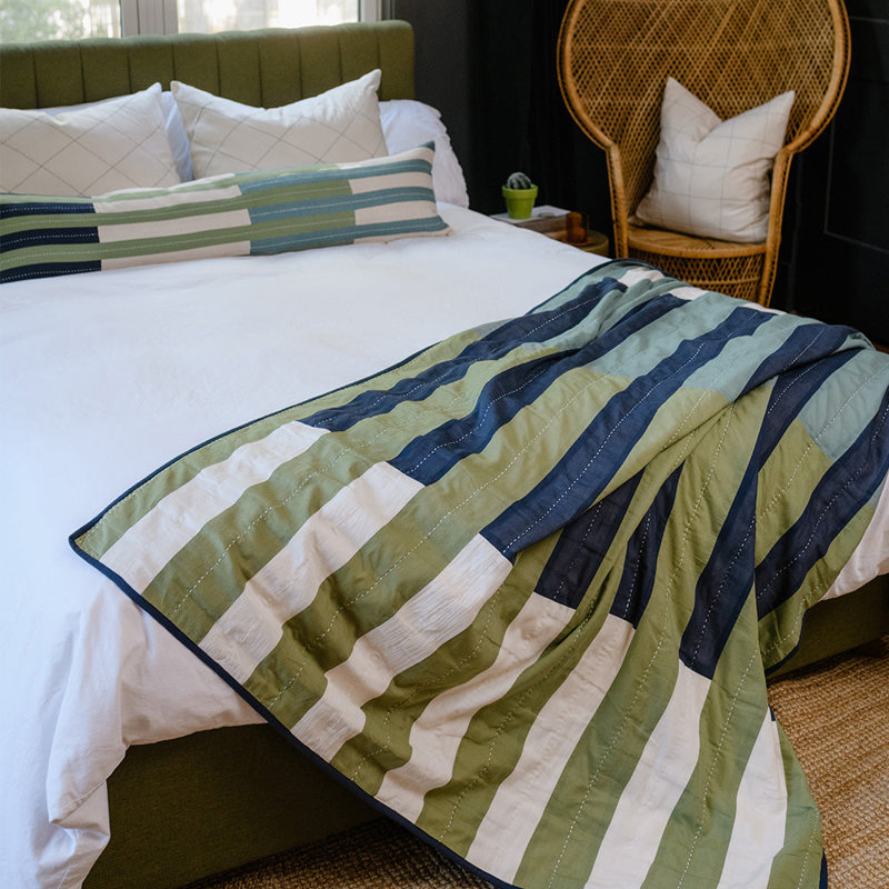 Offset Quilted Throw Blanket, Spruce