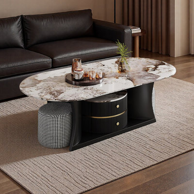 Table basse ovale haut de gamme avec tabourets