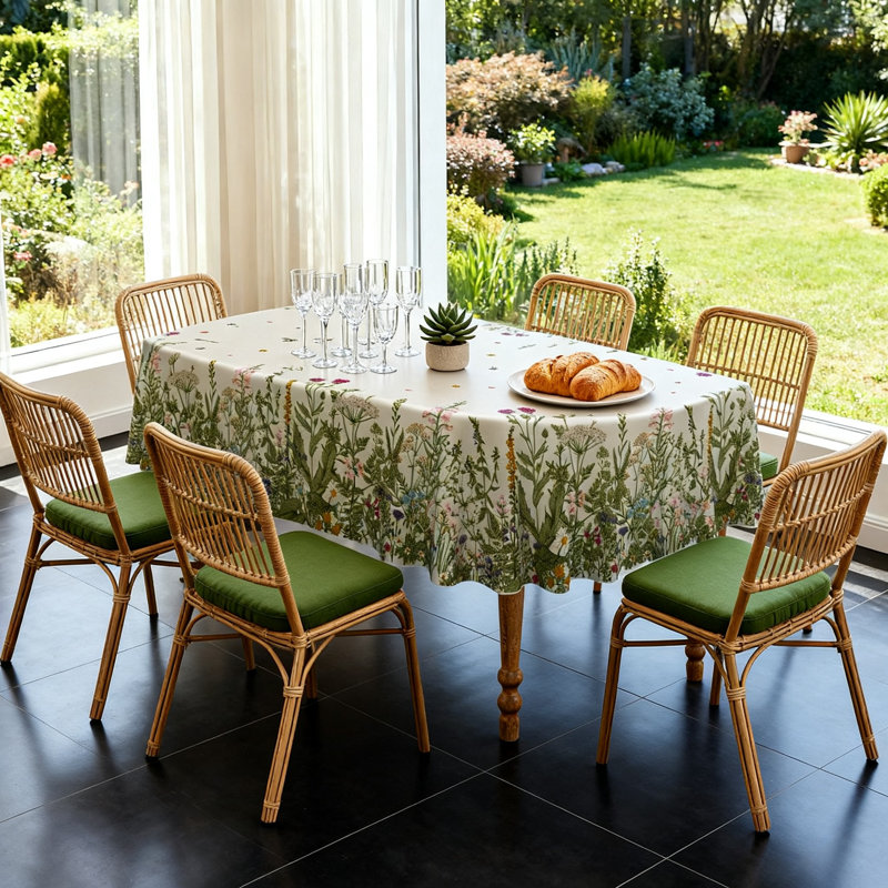 Oval tablecloth, floral-patterned table cover, suitable for party, picnic and dinner decoration.(Beige)