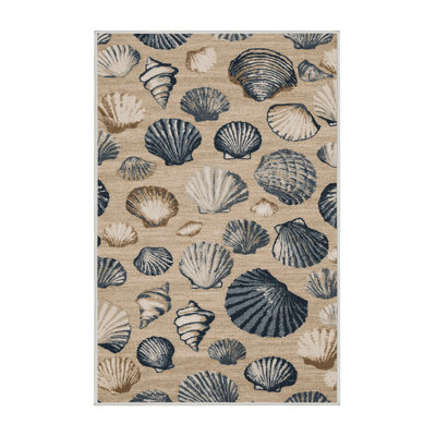 Washable Seashells Nautical Area Rug