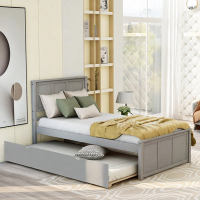 Lit plateforme avec lit gigogne simple, cadre simple, gris