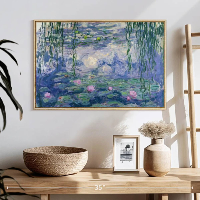 Nymphéas V, 25 po x 17 po, Cadre flottant en bois naturel