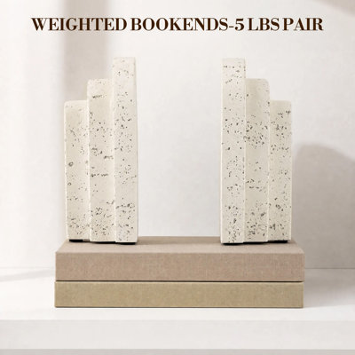 Ensemble de 2 serre-livres décoratifs en forme d'arche, butoirs de livres en résine mouchetée imitation travertin, décoration géométrique moderne pour étagère de bureau blanche, support de livre antidérapant pour la maison, le bureau et la bibliothèque