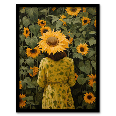 Shelter Of The Sunflowers Woman Hiding In Flower Field - Single Picture Frame Print