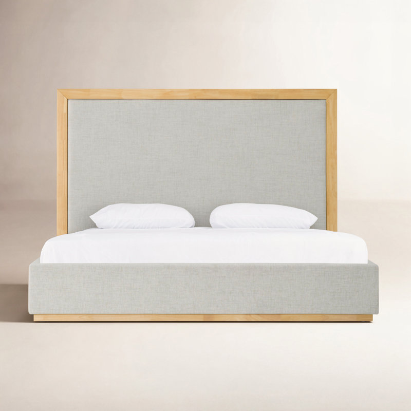 Très grand lit plateforme Reanna, Grand, Bois naturel / gris