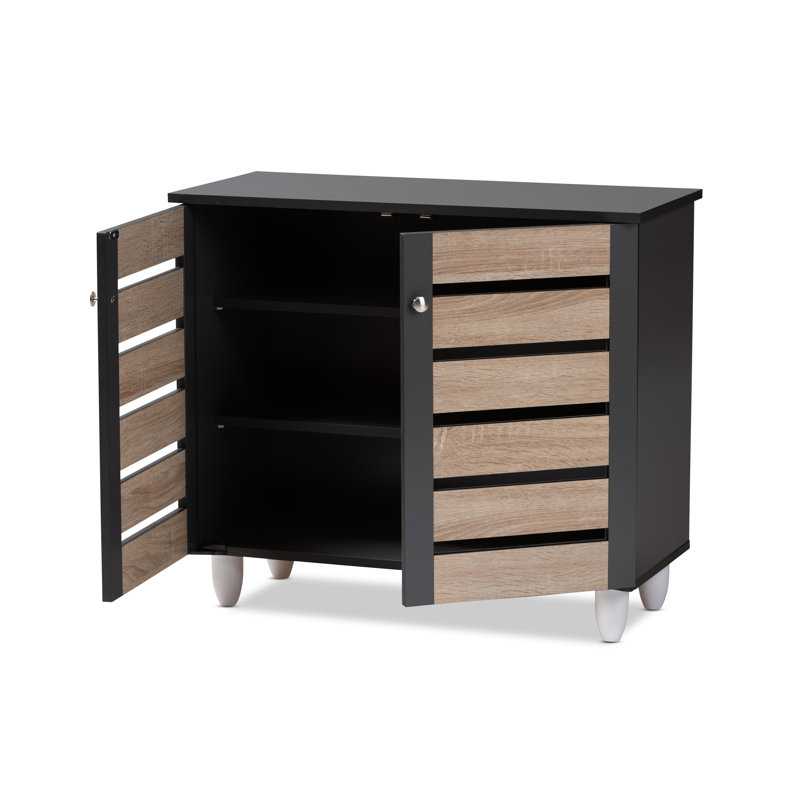 Adamstown 9 Pair Shoe Storage Cabinet, Oak/Dark Gray