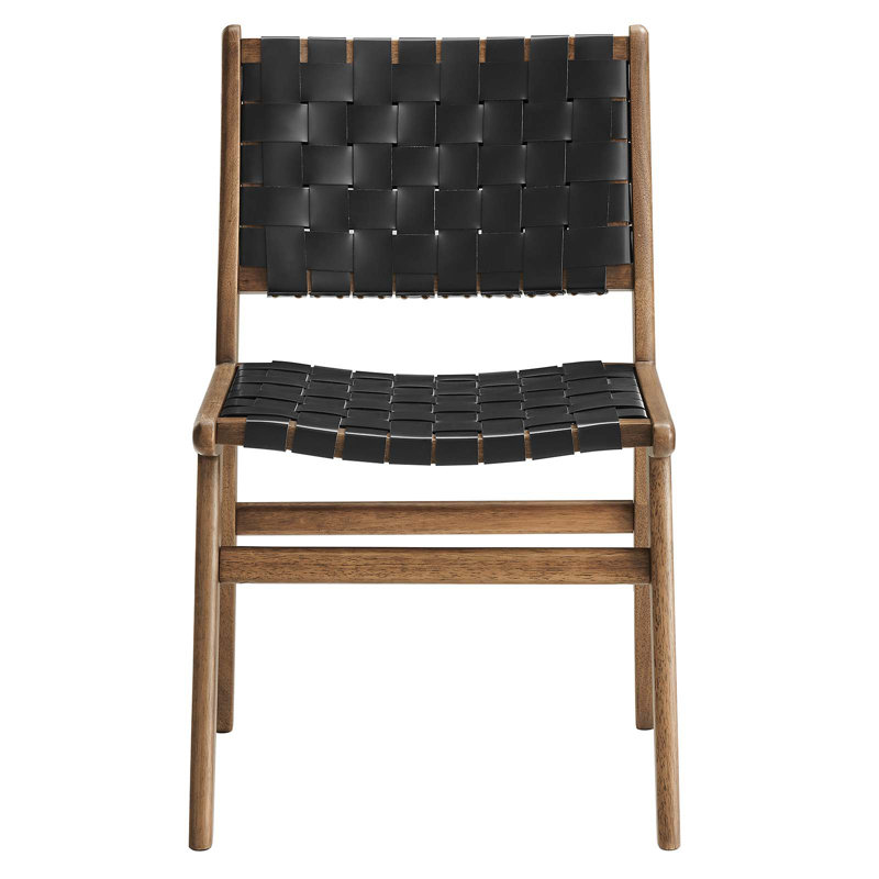 Saoirse Woven Rope Wood Dining Side Chair, Walnut, Natural