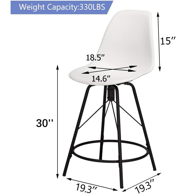 Lehman Swivel Counter Stool with Metal Frame, White, Bar Stool (30” Seat Height)