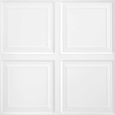 Raised Panel Flush Tegular 15/16 2 ft. x 2 ft. Drop-In Mineral Fiber Decorative Ceiling Tile in White, Set of 6