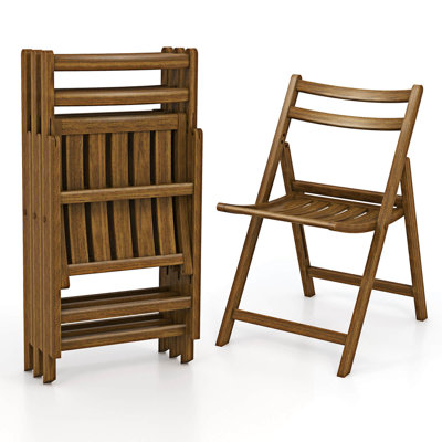Chaise de salle à manger pliante avec dossier à lattes et assise en bois d'hévéa