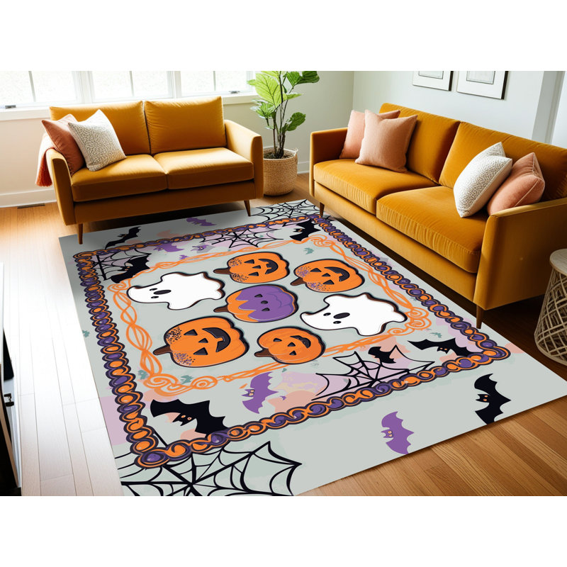 The Holiday Aisle® Washable Halloween Fall Season Holiday Rug, Rectangulaire 2 pi x 3 pi