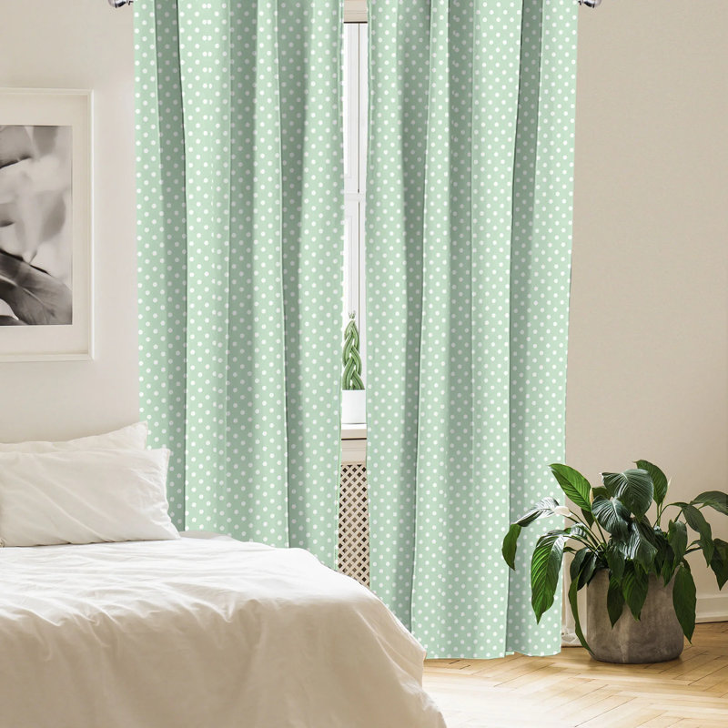 Mint Green and White Polka Dot Rod Pocket Curtain Panels, 63-inch
