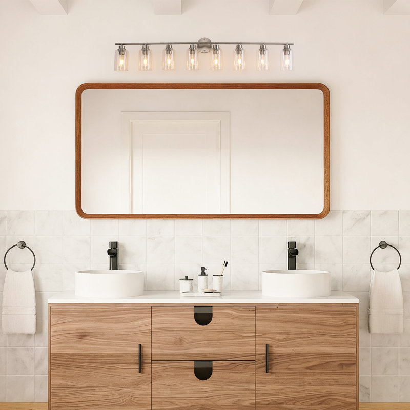 8-Light Bathroom Light Fixtures, Nickel Modern Vanity Lights Over Mirror With Clear Glass Shade, Bathroom Wall Lamp For Mirror Kitchen Hallway Cabinet Porch Reading Room