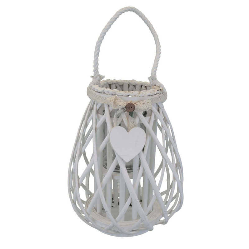 Glass Tabletop Lantern, White, 31cm H x 23cm W x 23cm D