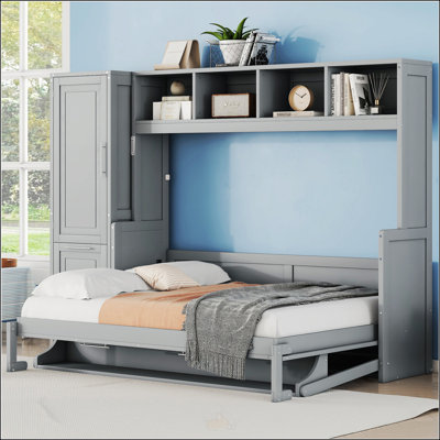 Lit escamotable double avec placard et tiroirs