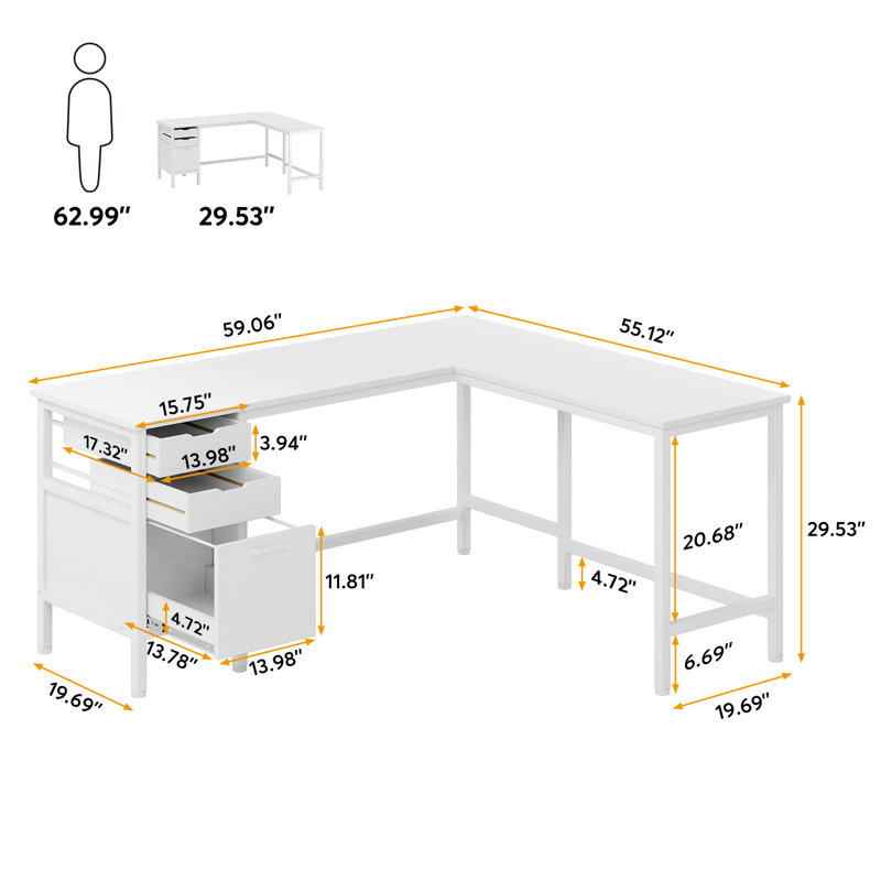 Rocchetto L-Shaped Steel Writing Desk, White