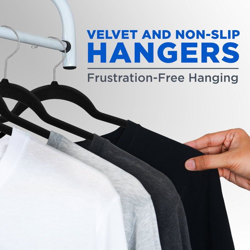 Black Velvet Non-Slip Heavy Duty Hangers with Metal Hooks, 50-Pack