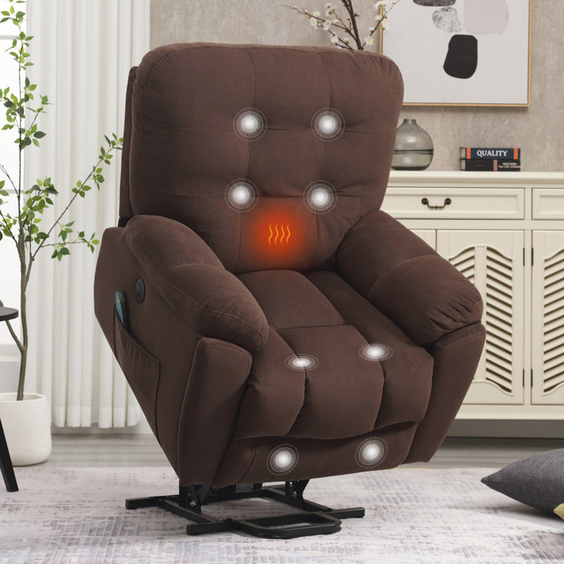 Fauteuil inclinable électrique Power Lift avec massage vibratoire et fonction de chauffage avec port de charge USB et 2 porte-gobelets cachés A + B + C