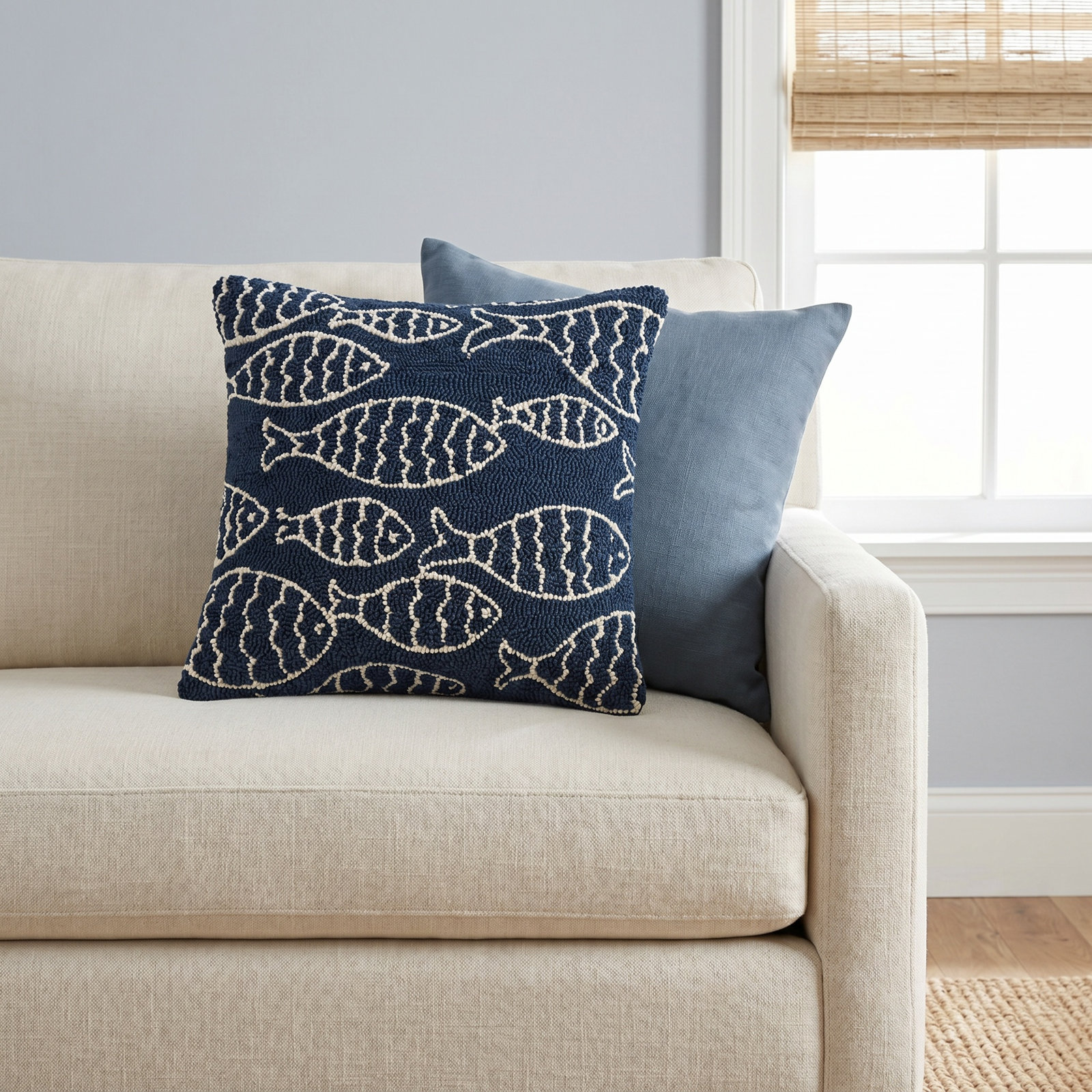 Cavett Embroidered Indoor/Outdoor Throw Pillow, Polyester/Polyfill, Navy