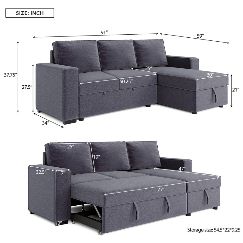 Canapé modulaire en soie réversible de 54,5 po de largeur Nyxton