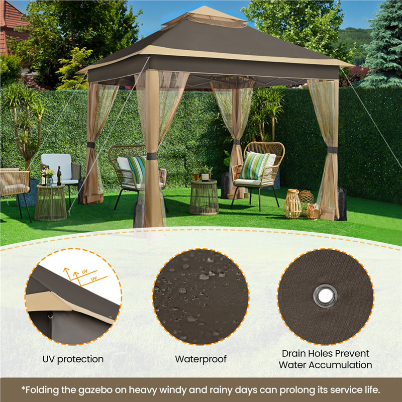 11x11 ft Brown Polyester and Metal Pop-Up Gazebo Tent