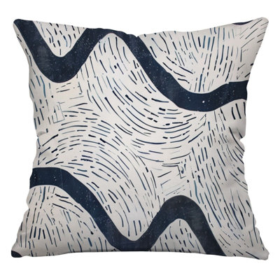 Wavy Lines Cotton Blend Reversible Throw Pillow