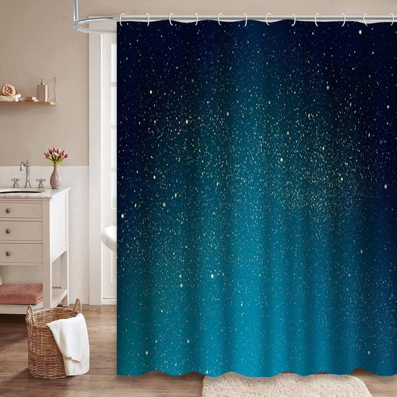 Rideau de douche bleu foncé à 12 crochets Stars Night Sky, L 72 po x l 84 po