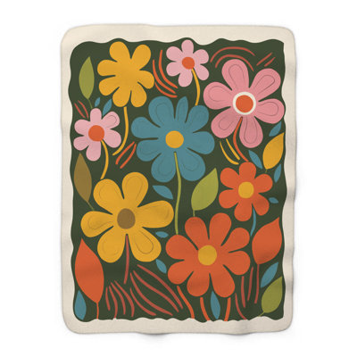 Vive kaléidoscope floral - couverture en sherpa de qualité supérieure 1 pièce - reproduction d'art luxueuse