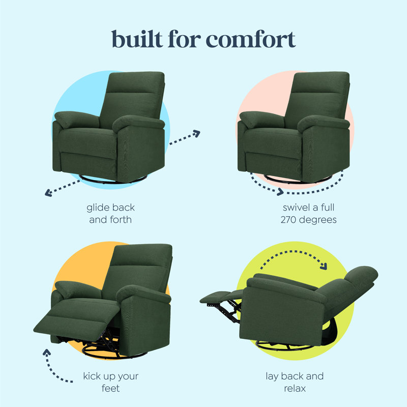 Pine Green Polyester Swivel Recliner with Metal Frame