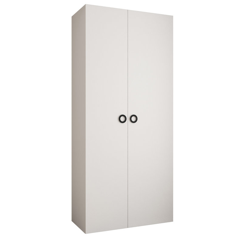 2 Door Manufactured Wood Wardrobe, White Matt/Black Hanlde, 245cm H x 110cm W x 40cm D