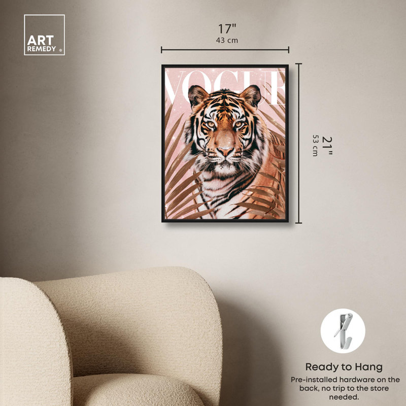 Tigre féroce sur toile, art côtier par Art Remedy, Cadre noir, H 21 po x l 17 po x P 1,8 po
