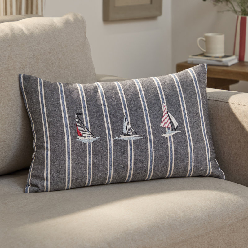 Ashritha Striped Cushion, Navy, Rectangle 30cmH x 50cmW