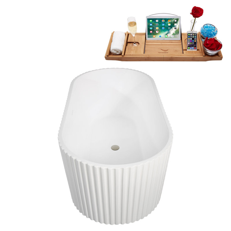 59" Streamline Soaking Freestanding Tub and Tray With Internal Drain, Brushed Nickel