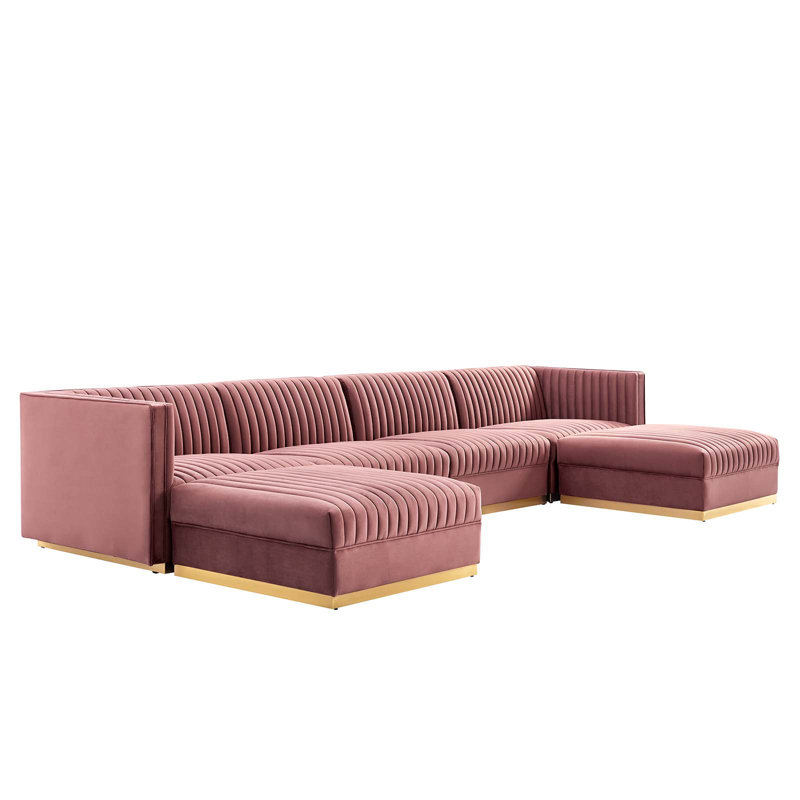 Canapé modulaire modulaire en velours 6 pièces Modway Sanguine, Velours vieux rose
