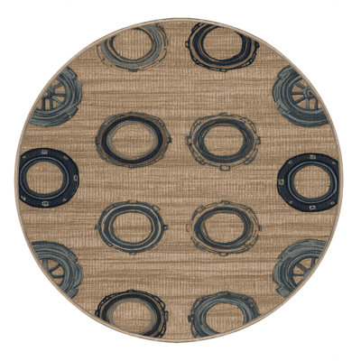 Washable Porthole frames Nautical Area Rug