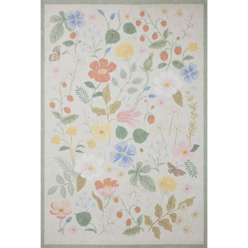 Rifle Paper Co.x Loloi Cotswolds Strawberry Fields Ivory Rug, Rectangle 5' x 7'6"