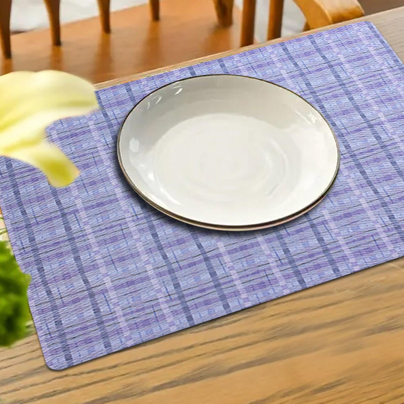 Plaid Rectangular Placemat, Blue, 16.5" x 12.5", Set of 6
