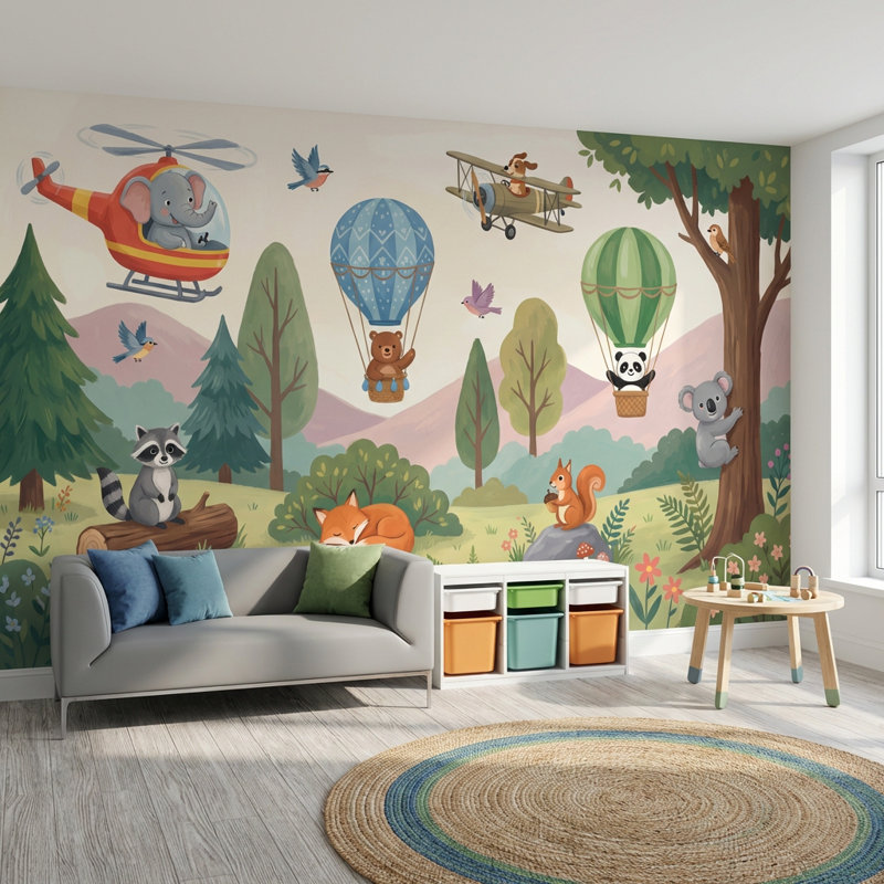 Papier peint animaux de la forêt, 160 po x 108 po, Peler et coller