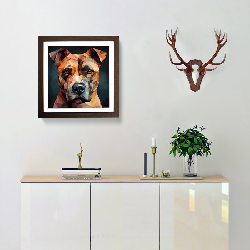 Staffordshire Bull Terrier Cubism - Single Picture Frame Print on Wood, Walnut