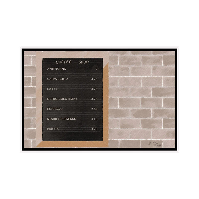 Café menu - reproduction d'art murale - toile encadrée, 40 po x 26 po, Toile avec cadre, Blanc