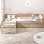 Lit plateforme simple en forme de L avec trois tiroirs de rangement