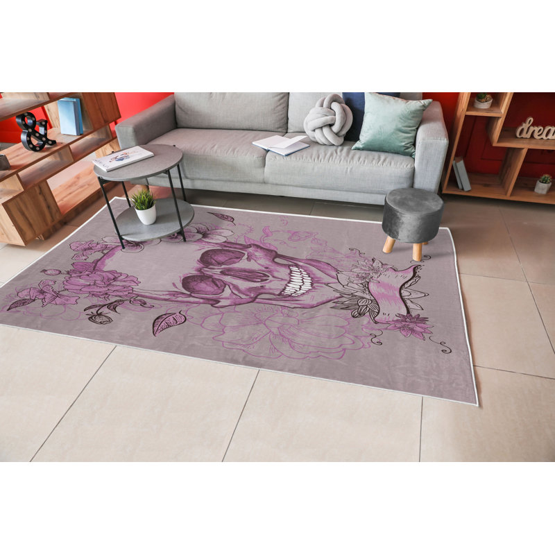 Tapis mauve / gris / blanc, Rectangle, de 3 pi 11 po x 5 pi 10 po